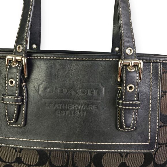 Coach Legacy Black Leather Trim CC Signature Canvas Handbag Tote Purse - Picture 2 of 14